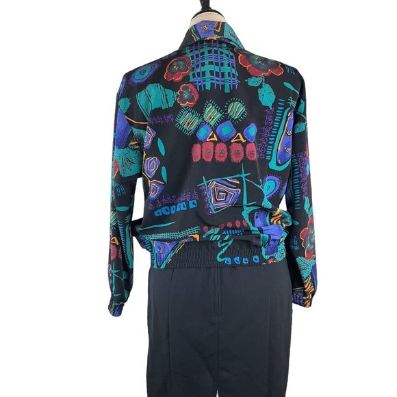 Vintage Emily Adams Blazer Medium Bomber Abstract Print Button Front Maximalism - Picture 3 of 16